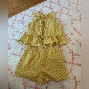 Yellow Gingham Sleeveless Top and Shorts Set